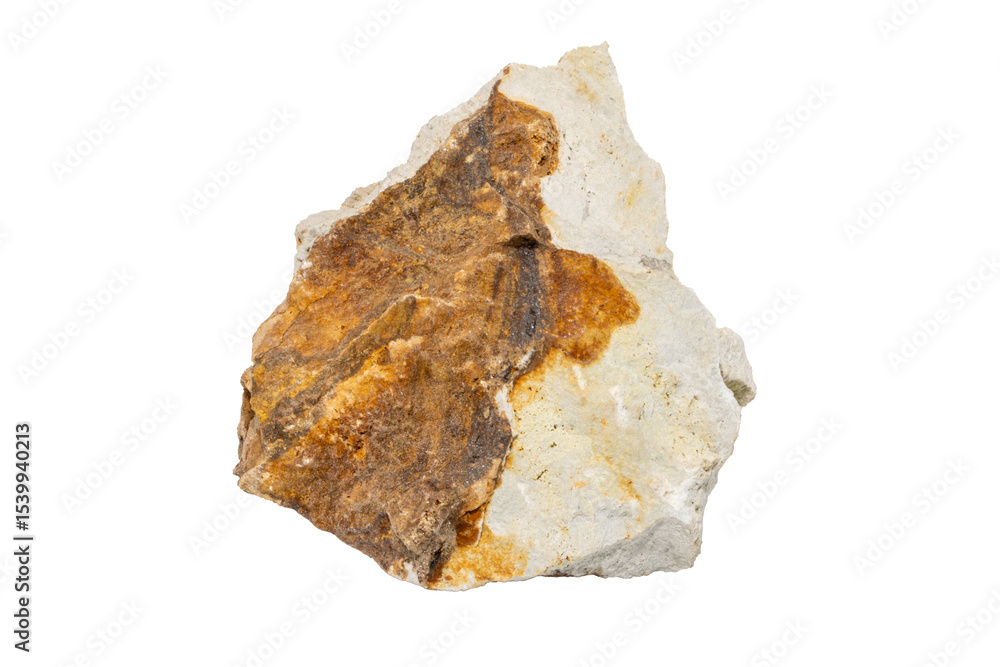Fototapeta premium Close-up of trachyte mineral, isolated on white background.