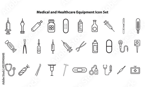 Medical and health care equipment icon set