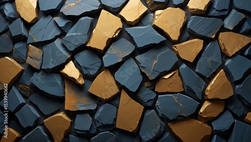 Golden Inlaid Mosaic of Blue and Gold Tiled Wall