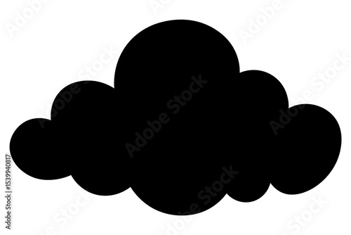 Cumulus cloud. Silhouette. Curly black cloud. Vector illustration. Isolated white background. Idea for web design.