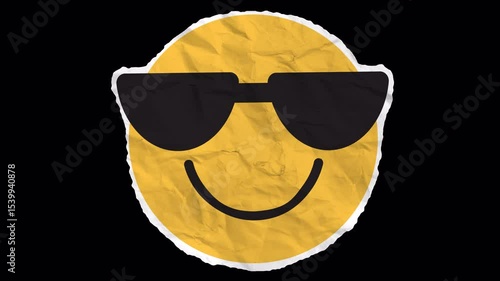 A grinning face emoji wearing cool shades in a fun animation sticker, representing confidence, style, and playful energy.