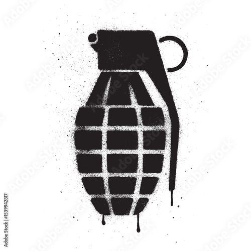 Stencil Graffiti of Black and White Hand Grenade with Paint Drips
