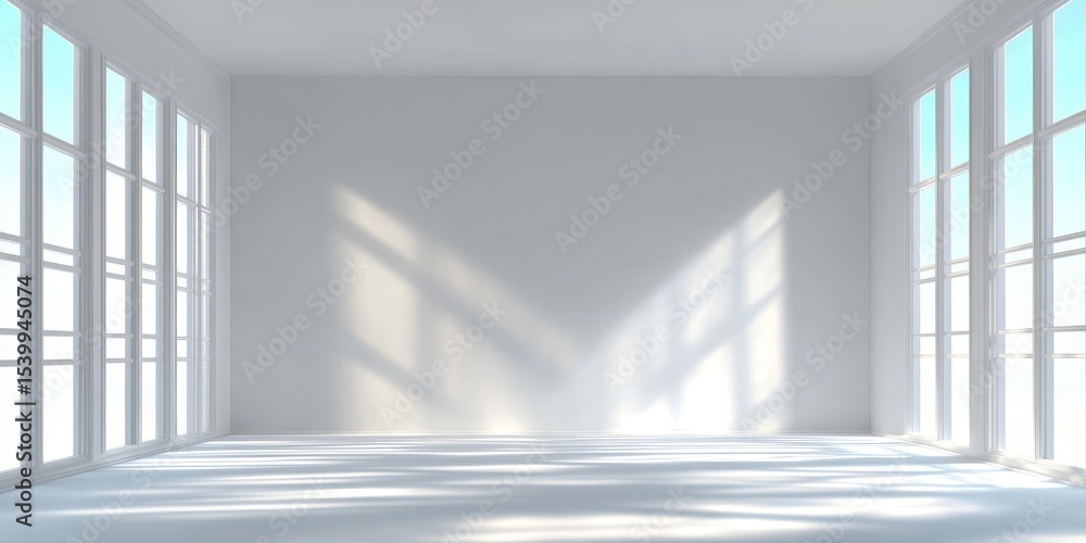 Obraz premium Bright and Spacious Minimalist White Room with Ample Sunlight and Clean, Calm Ambiance in Studio