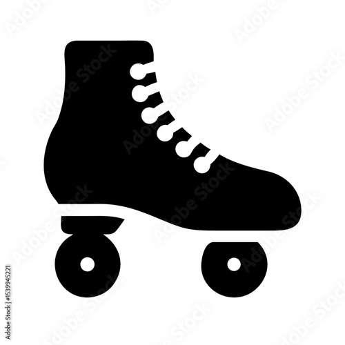 Minimal black icon of a retro wheeled boot with classic design