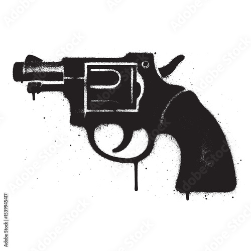 Black and White Graffiti Style Revolver with Spray Paint Drips.