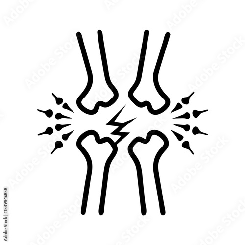 Black Line Icon of Bone Joint Pain, Osteoarthritis, or Medical Injury