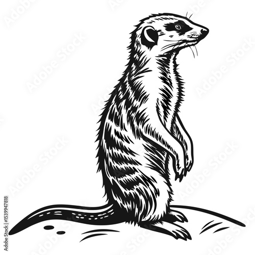 Meerkat Silhouette – Standing Wild Animal Icon Graphic on White Background

