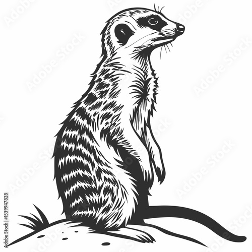 Meerkat Silhouette – Standing Wild Animal Icon Graphic on White Background

