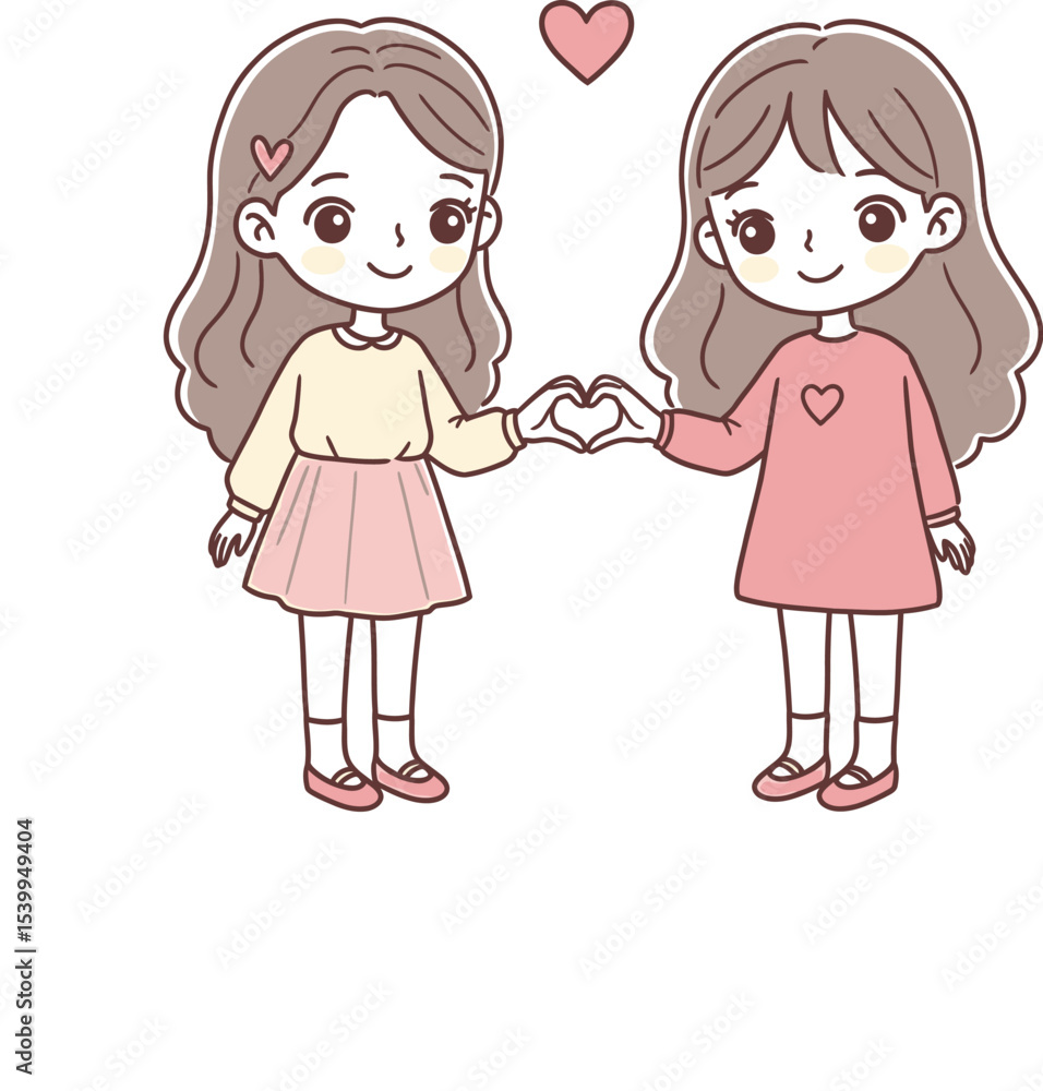 Wholesome Illustration of Two Young Girls Forming a Heart with Their Hands in a Charming Display of Friendship Wholesome Illustration of Two Young Girls Forming a Heart with Their Hands in a Charming Display of Friendship