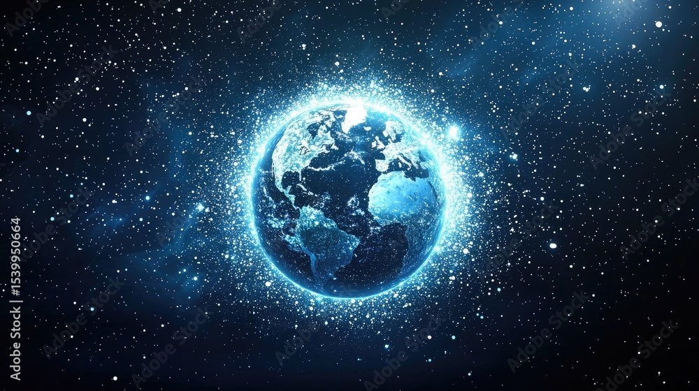 Fototapeta premium Earth surrounded by glittering particles in space.