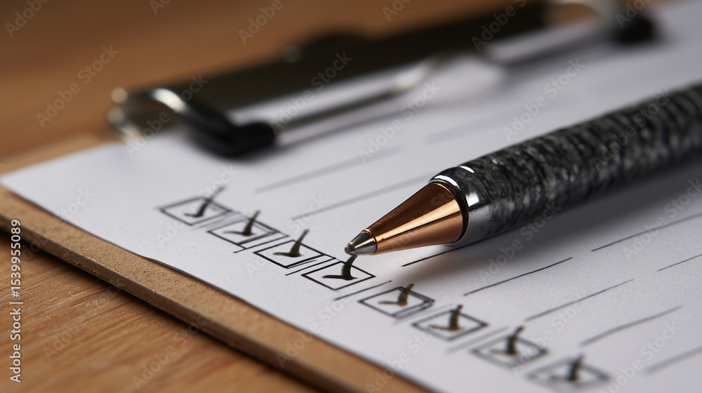 Checklist paper and pen Checklist paper and pen