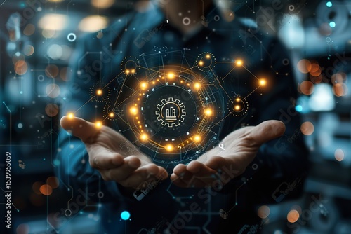 Businessman holding a DevOps automation network connecting icon for quicker go-to-market time in product development 