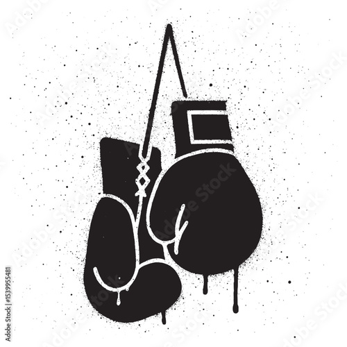 Graffiti Style Boxing Gloves Icon with Black Paint Drips. Stencil Street Art Illustration.