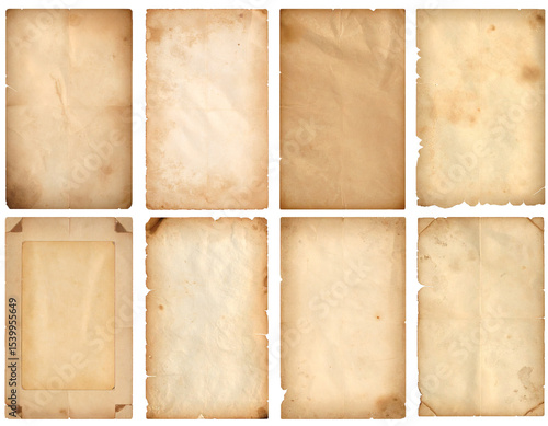 vintage aged paper collection old parchment sheets isolated on transparent background