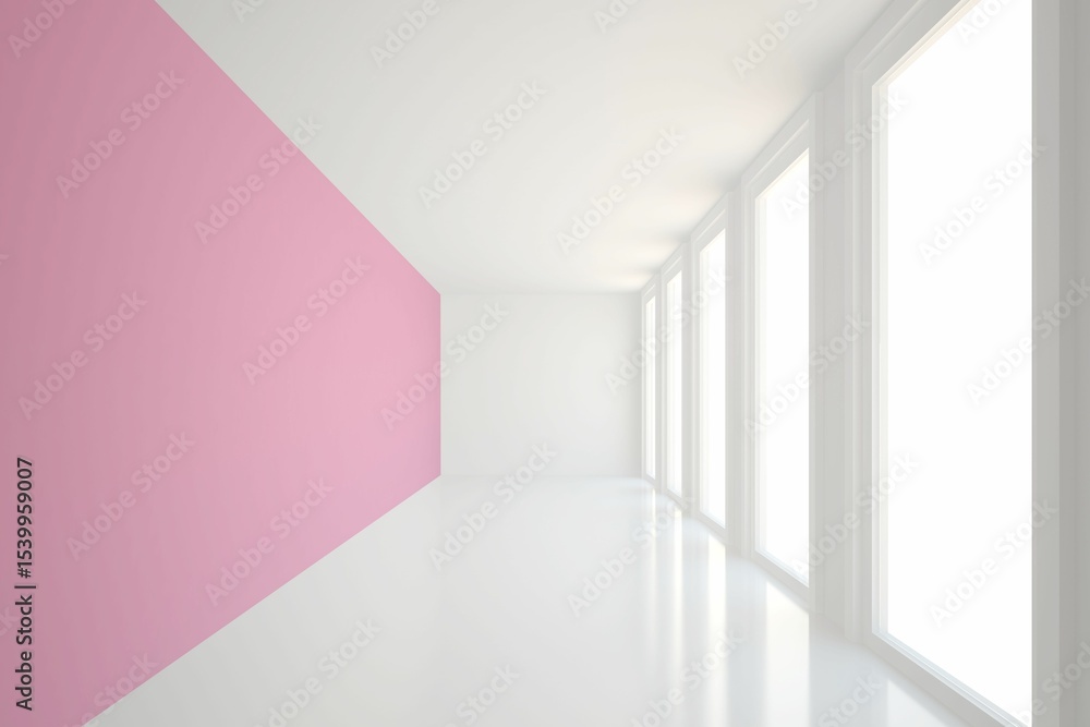 Fototapeta premium Modern white and pink room with window