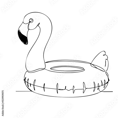 Flamingo pool float vector line art, black outline symbol of summer fun and vacation