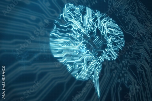 Human brain shape against circuit board