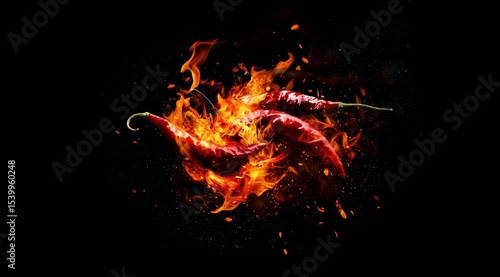 Vibrant Chilies Dancing in a Fiery Display