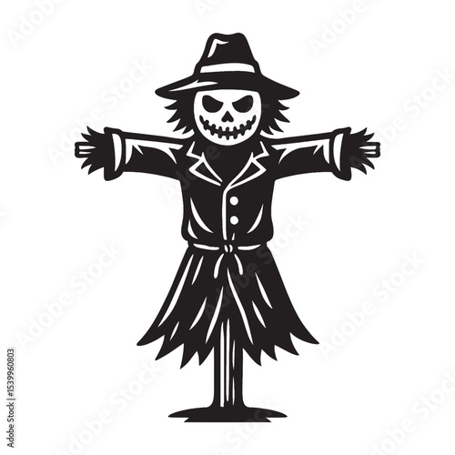 Scarecrow with hat and coat silhouette vector illustration