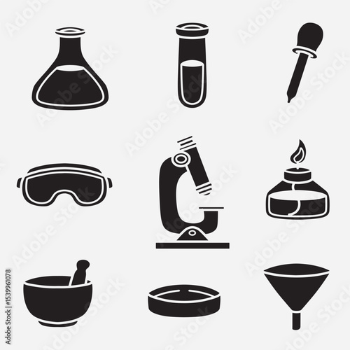 set of laboratory equipment good for icon, logo, symbol, element design, silhouette design, etc