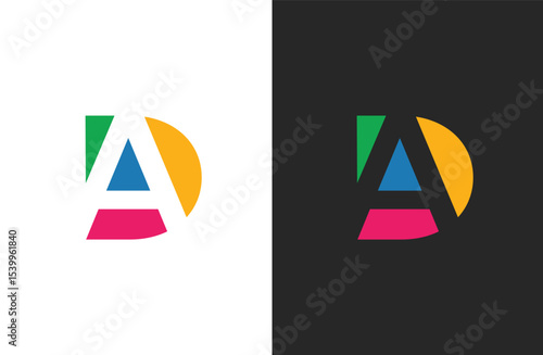 Creative letter AD logo design with negative space style, clean and clever design, vector illustration