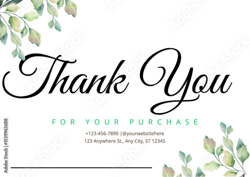 Green Leaf Watercolor Small Business Thankyou Card