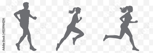 Run, set of running people, isolated vector silhouettes. Group of men and women runners eps 10