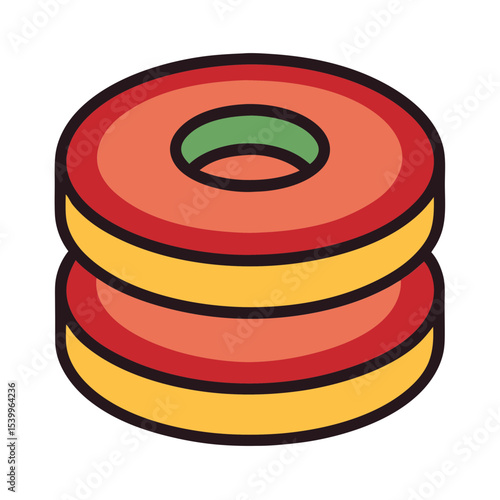 Cartoon Illustration of Two Stacked Round Cakes or Candies with a Hole