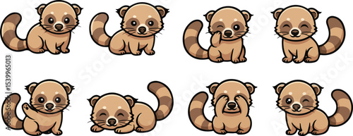 vector illustration of binturong badger ferret weasel civet cute simple funny cartoon mascot character cartoon with 8 poses 01