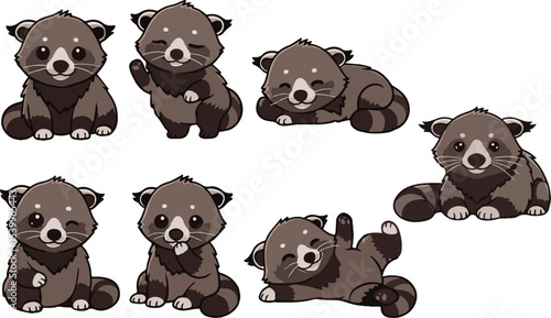 vector illustration of binturong badger ferret weasel civet cute simple funny cartoon mascot character cartoon with 7 poses 02