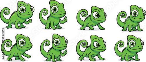 vector illustration of chameleon  vacillator lizzard reptile cute simple funny cartoon mascot character cartoon with 8 poses 01