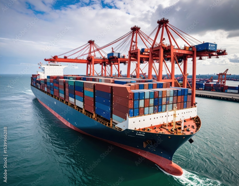 Fototapeta premium Container ship in port with cranes