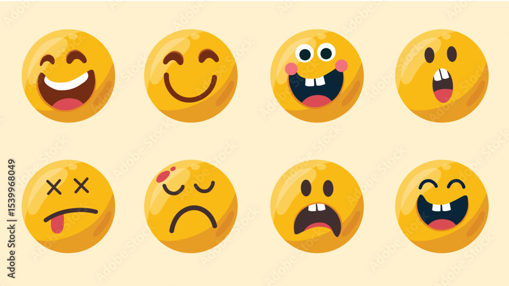 Obraz premium Collection of expressive emoji faces showing a range of emotions