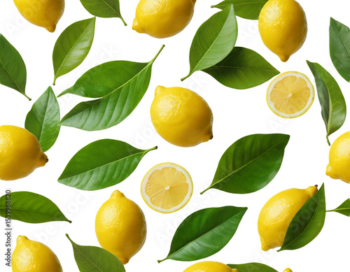 Wallpaper Mural lemon citrus flying green leaf isolated on transparent background Torontodigital.ca