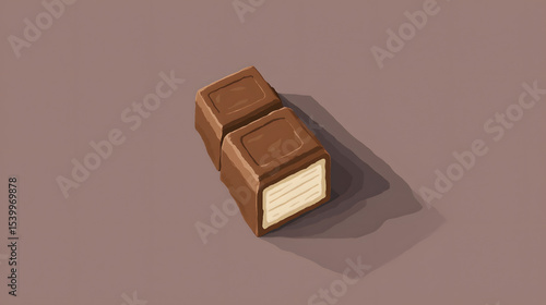 A slice of chocolate bar on a dusty mauve background.