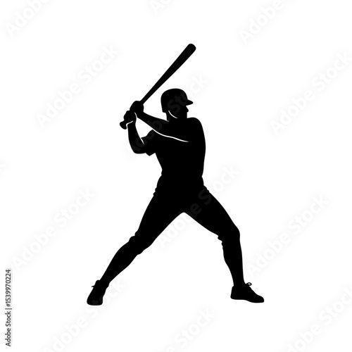 full body silhouette of baseball batter swinging  .svg