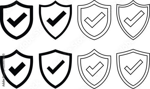 Security and protection symbols showcasing shields with check marks representing approval and verification concepts