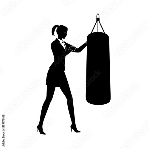 full body silhouette of business woman punching bo.svg