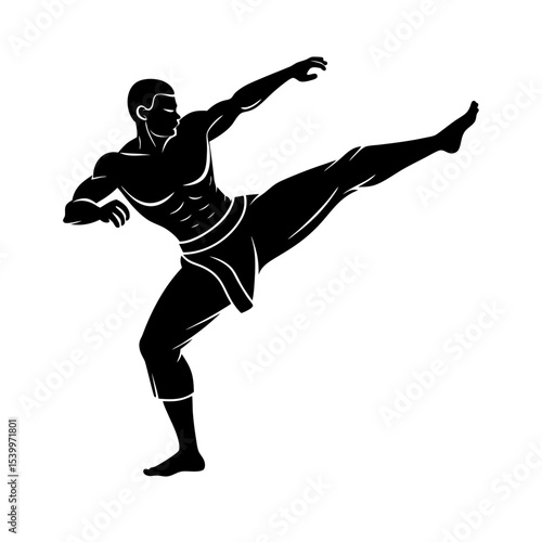 full body silhouette of capoeira fighter in motion.svg