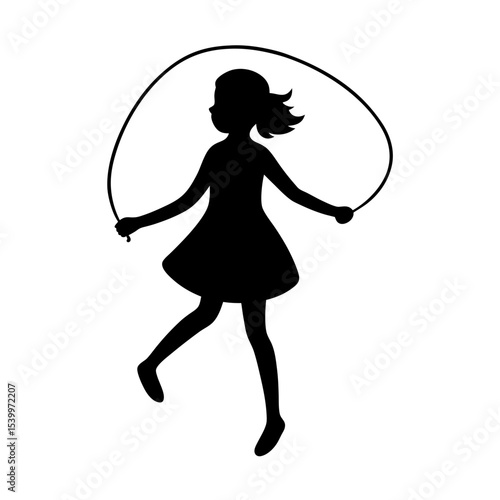 full body silhouette of girl skipping rope outdoor.svg