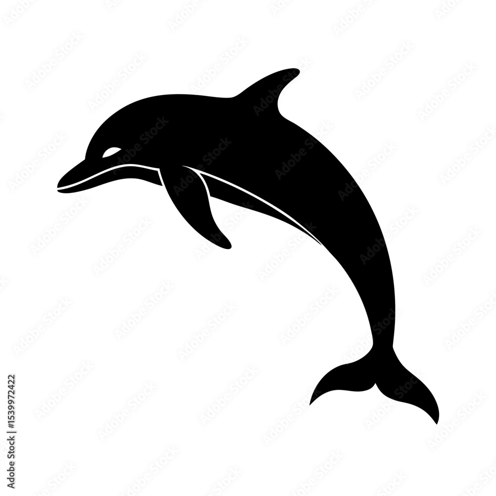 Fototapeta premium full body silhouette of leaping dolphin above wate.svg
