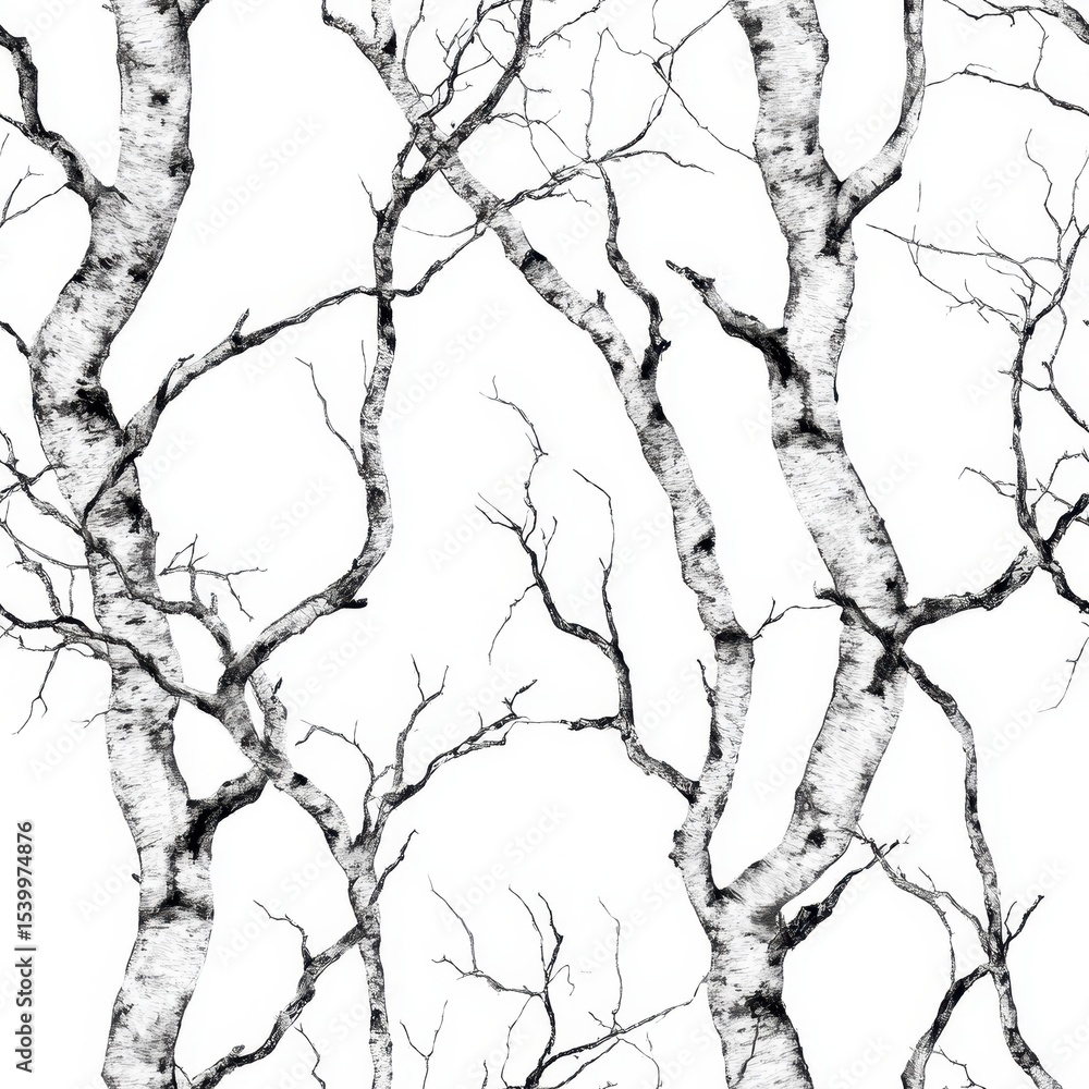 Obraz premium Black and White Birch Trees Pattern on Seamless White Background.
