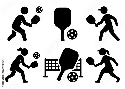 black and white pickleball icon set