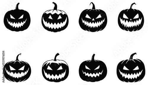 Scary Halloween Pumpkin Face Silhouette – Evil Jack-o’-Lantern Vector Illustration"

