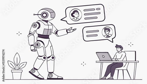In a futuristic setting, an animated AI robot participates in an engaging ask me anything session, offering insights on various topics while users connect through digital dialogue   