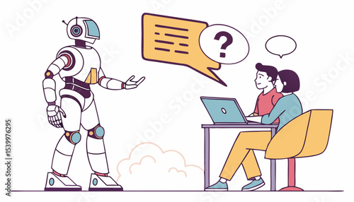 In a futuristic setting, an animated AI robot participates in an engaging ask me anything session, offering insights on various topics while users connect through digital dialogue   