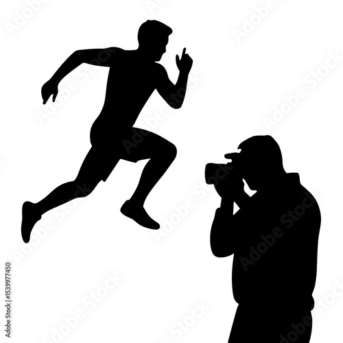 Sports photographer capturing a runner in motion during a jump  