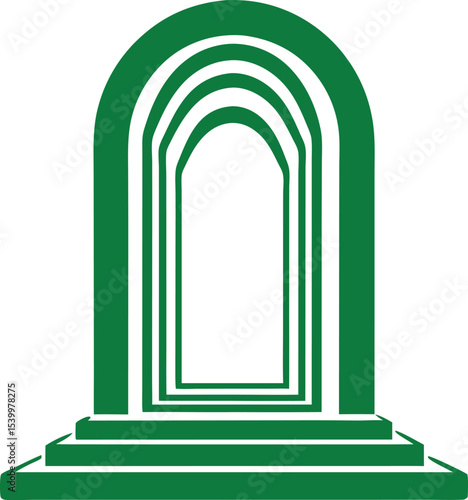 Green archway illustration symbolizing artificial intelligence and technological advancement