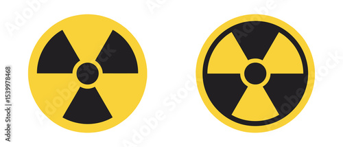 Set of radioactive icons with nuclear symbols for hazard, radiation warning, uranium reactor, and toxic danger vector design

