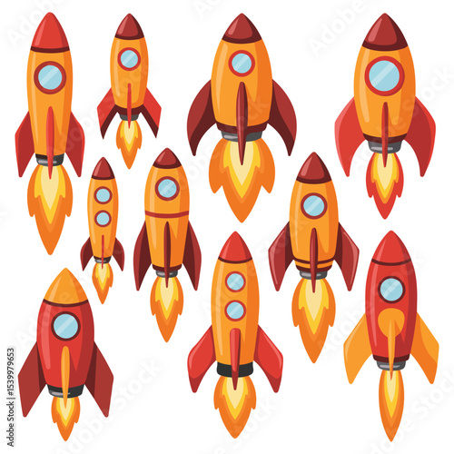 Red cardboard rockets launching vector isolated white background